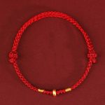 Buddha Stones 999 Gold Small Lucky Beads String Protection Luck Braided Bracelet Anklet - 999 Gold Anklet(Circumference 19-23cm) - Red Rope - image 8