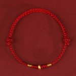 Buddha Stones 999 Gold Small Lucky Beads String Protection Luck Braided Bracelet Anklet - 999 Gold Anklet(Circumference 19-23cm) - Dark Red Rope - image 2