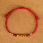 Buddha Stones 999 Gold Small Pieces String Protection Luck Ultra-Thin Braided Bracelet Bracelet BS Red Rope(Wrist Circumference 14-18cm)