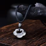 Buddha Stones Natural Silver Sheen Obsidian Auspicious Clouds Protection Soothing Necklace Pendant Necklaces & Pendants BS Silver Sheen Obsidian & Straight Rope