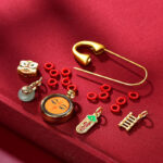 Buddha Stones Tibetan Dancing Lion Jade Peace Buckle Fu Character Safe And Well Copper Luck Brooch Brooch BS 4