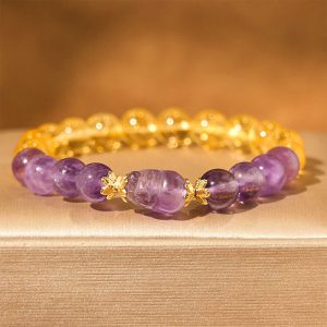 Buddha Stones Citrine Amethyst Pixiu Prosperity Bracelet