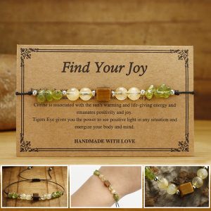 Buddha Stones Find Your Joy Peridot Citrine Tiger Eye Peace Rope Bracelet