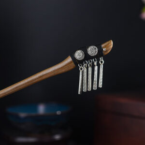 Buddha Stones Silver Tassel Green Sandalwood Soothing Hairpin