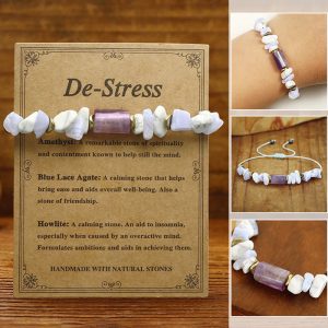 Buddha Stones De-Stress Amethyst Blue Lace Agate Howlite Healing Bracelet
