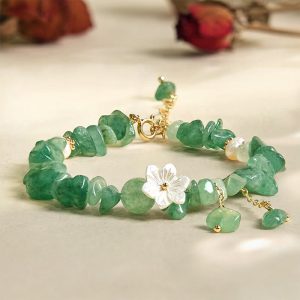 Buddha Stones Natural Strawberry Quartz Green Strawberry Quartz Super Seven Crystal Flower Healing Bracelet
