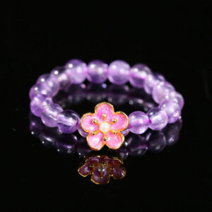 Buddha Stones 3mm Amethyst Peach Blossom Elastic String Ring