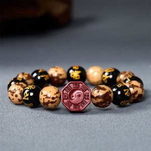Buddha Stones Bodhi Seed Om Mani Padme Hum Bagua Yin Yang Cinnabar Carved Calm Bracelet