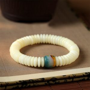 Buddha Stones Natural White Bodhi Seed Stone Wisdom Tassel Wrist Mala Bracelet