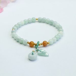 Buddha Stones Jade Beads Leaf Peace Buckle Prosperity Bracelet