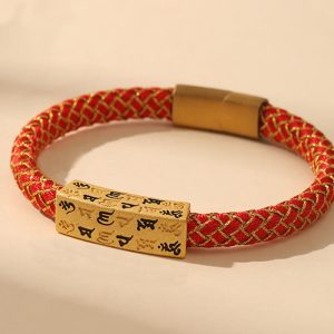 Buddha Stones Tibetan Om Mani Padme Hum Various Colors Rope Gold Thread Diamond Knot Luck Buckle Bracelet