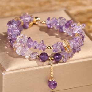Buddha Stones Irregular Natural Amethyst Citrine Gravel Meditation Double Layer Bracelet