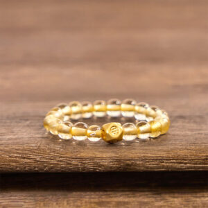 Buddha Stones 3mm Golden Rutilated Quartz Beads Wealth Elastic String Ring