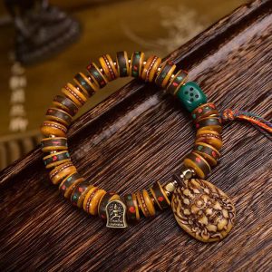 Buddha Stones Tibetan Camel Bone Dice Tassel Protection Bracelet