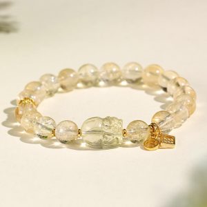 Buddha Stones Natural Citrine PiXiu Copper Coin Protection Bracelet