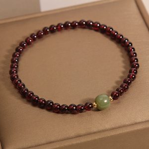 Buddha Stones Natural 3mm Ultra-thin Garnet Hetian Jade Beads Stability Bracelet