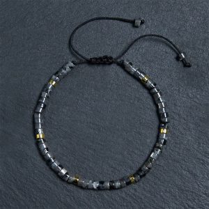 Buddha Stones Natural Black Glitter Stone Courage Spacer Bead Bracelet