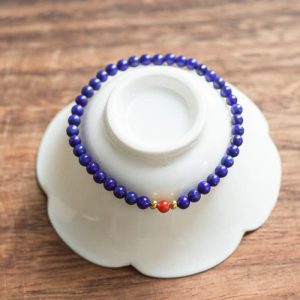 Buddha Stones Small Lazurite Cinnabar Ultra-thin Beads Positive Bracelet