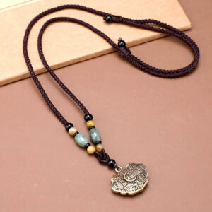 Buddha Stones Copper Brass Fu Character Luck Fortune Rope Necklace Pendant - Fu Character - image 1