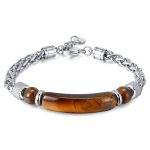 Buddha Stones Tiger Eye Black Obsidian Stone Titanium Steel Strength Buckle Bracelet - Tiger Eye(Wrist Circumference: 17-20cm) - image 1