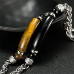 Buddha Stones Tiger Eye Black Obsidian Stone Titanium Steel Strength Buckle Bracelet - image 16