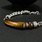 Buddha Stones Tiger Eye Black Obsidian Stone Titanium Steel Strength Buckle Bracelet - image 3
