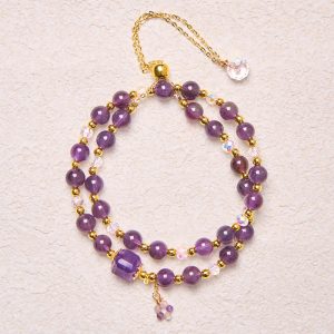 Buddha Stones Natural Amethyst Square Bead Meditation Healing Double Wrap Bracelet