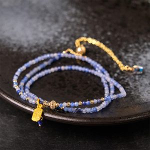 Buddha Stones 3mm Ultra-thin Beads Natural Lazurite Triple Wrap Fu Character Positive Bracelet