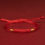 Buddha Stones Handmade Braided Red String Happy Knot Flat Knot Colorful Rope Bracelet - Red Rope - 16-17cm - image 1