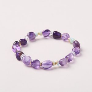 Buddha Stones Natural Irregular Amethyst Shoushan Stone White Crystal Healing Bracelet - Amethyst(Wrist Circumference 14-16cm) - image 1