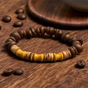 Buddha Stones Handmade Natural Coffee Beans Coconut Shell Bamboo Jade Positive Bracelet - Coffee Beans(Wrist Circumference 14-17cm) - image 1