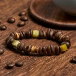 Buddha Stones Handmade Natural Coffee Beans Coconut Shell Square Jade Positive Bracelet - Coffee Beans(Wrist Circumference 14-17cm) - image 1