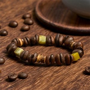 Buddha Stones Handmade Natural Coffee Beans Coconut Shell Square Jade Positive Bracelet - Coffee Beans(Wrist Circumference 14-17cm) - image 1
