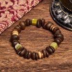 Buddha Stones Handmade Natural Coffee Beans Coconut Shell Square Jade Positive Bracelet - image 2