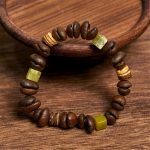 Buddha Stones Handmade Natural Coffee Beans Coconut Shell Square Jade Positive Bracelet - image 3