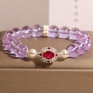 Buddha Stones Natural Amethyst Pearl Red Corundum Balance Bracelet - Amethyst(Wrist Circumference: 15-19cm) - image 1