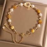 Buddha Stones Yellow Cat's Eye Stone Pearl Gourd Prosperity Bracelet - image 4