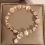 Buddha Stones Aquamarine Yellow Cat's Eye Stone Flower Peace Bracelet - image 8