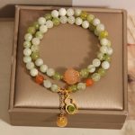 Buddha Stones Double Wrap Gourd Pumpkin Green Grape Serpentine Jade Luck Bracelet - image 5
