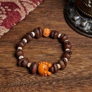 Buddha Stones Handmade Crab Copper Coins Coffee Beans Wenge Wood Bracelet - Coffee Bean(Wrist Circumference: 17.5cm) - image 1