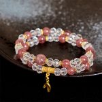 Buddha Stones Natural Strawberry Quartz Crystal Bamboo Positive Double Wrap Bracelet - image 2