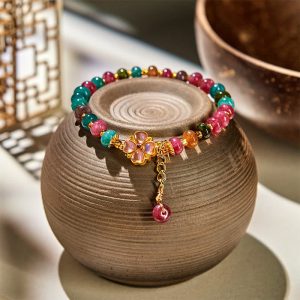 Buddha Stones Tourmaline Four Leaf Clover Flower Love Bracelet - Tourmaline(Wrist Circumference 14-16cm) - image 1