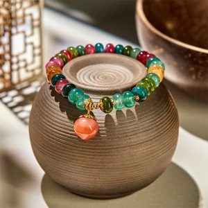 Buddha Stones Tourmaline Yanyuan Agate Peach Positive Bracelet - Tourmaline(Wrist Circumference 14-16cm) - image 1
