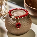 Buddha Stones Natural Cinnabar Peace Buckle Charm Blessing Bracelet - Cinnabar(Wrist Circumference 14-17cm) - image 1