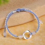 Buddha Stones 925 Sterling Silver Mobius White Agate Bead Braided String Protection Bracelet - 925 Sterling Silver Blue String(Wrist Circumference: 15-18cm) - image 1