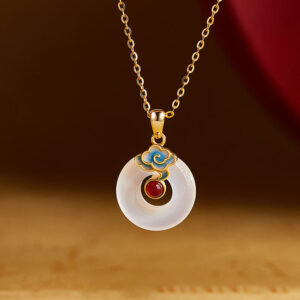 Buddha Stones 925 Sterling Silver Peace Buckle Auspicious Clouds Chalcedony Necklace Pendant - Chalcedony - image 1