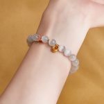 Buddha Stones 925 Sterling Silver Peach Blossom Lucky Bag White Cat's Eye Luck Bracelet - image 11