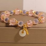 Buddha Stones Fu Character Peace Buckle Liuli Candy Agate Healing Bracelet - Liuli(Wrist Circumference: 18cm) - image 1