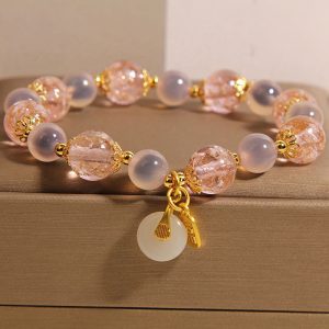 Buddha Stones Fu Character Peace Buckle Liuli Candy Agate Healing Bracelet - Liuli(Wrist Circumference: 18cm) - image 1