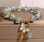 Buddha Stones Butterfly Charm Rose Flower Liuli Bracelet - image 2